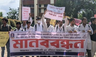 বিএলআরআই নিয়োগবিধিতে বৈষম্যের প্রতিবাদে গবি শিক্ষার্থীদের মানববন্ধন